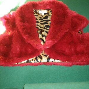 RED FUR FAUX FUR VEST w/Leopard Satin like lining by Candie's XL  ADORABLE